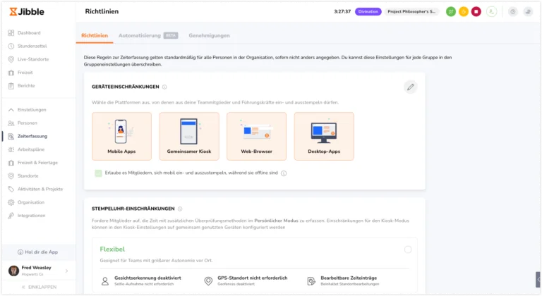 Time tracking policy settings